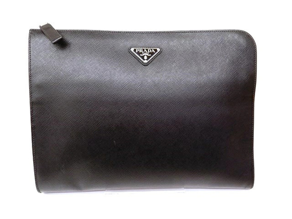 Prada bag clutch Shoulder calfskin embossed Saffiano black